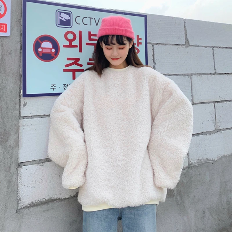 Pullover Autumn Plush Oversized Hoodie Dress Sweatshirt Women Top Loose Long Winter Ladies Female | Женская одежда