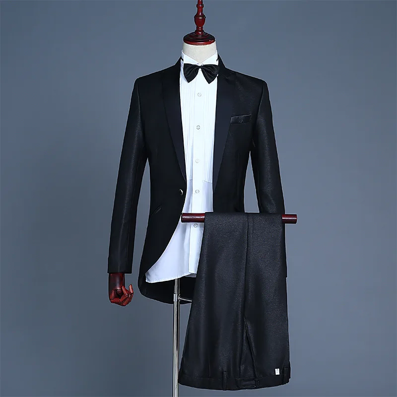 

Mens One Button Elegant Tuxedo Suits (Jackets +Pants) Wedding Grooms Dinner Tailcoat Men Host Acoustic Chorus Conductor Costume
