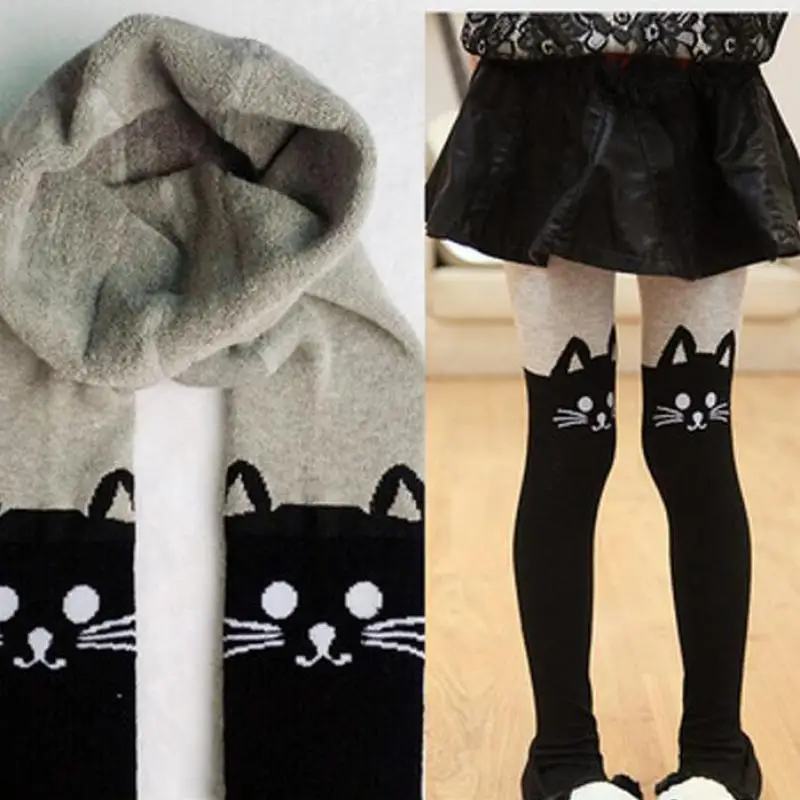 Осенне-зимние плотные колготки для девочек с рисунком кота; pantihose; детские колготки; колготки для девочек