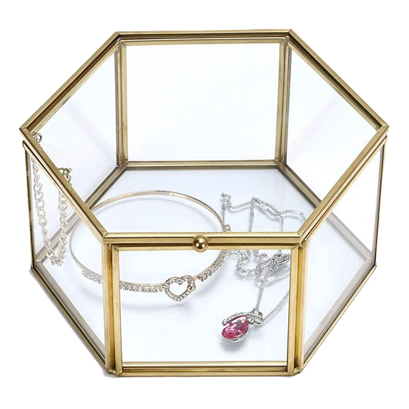 

Storage Box Vintage Geometrical Glass Jewelry Box Retro Earring Ring Flower Plants Display Box Case Makeup Organizer