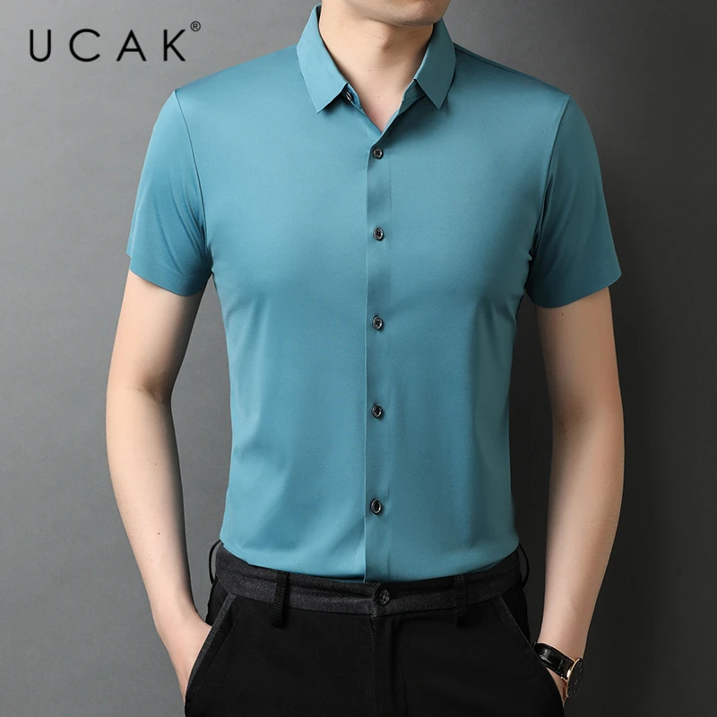 

UCAK Brand Summer Comfortable Solid Color Shirts Men Clothing New Fashion Style Streetwear Casual Soft Shirt Clothes Homme U6215