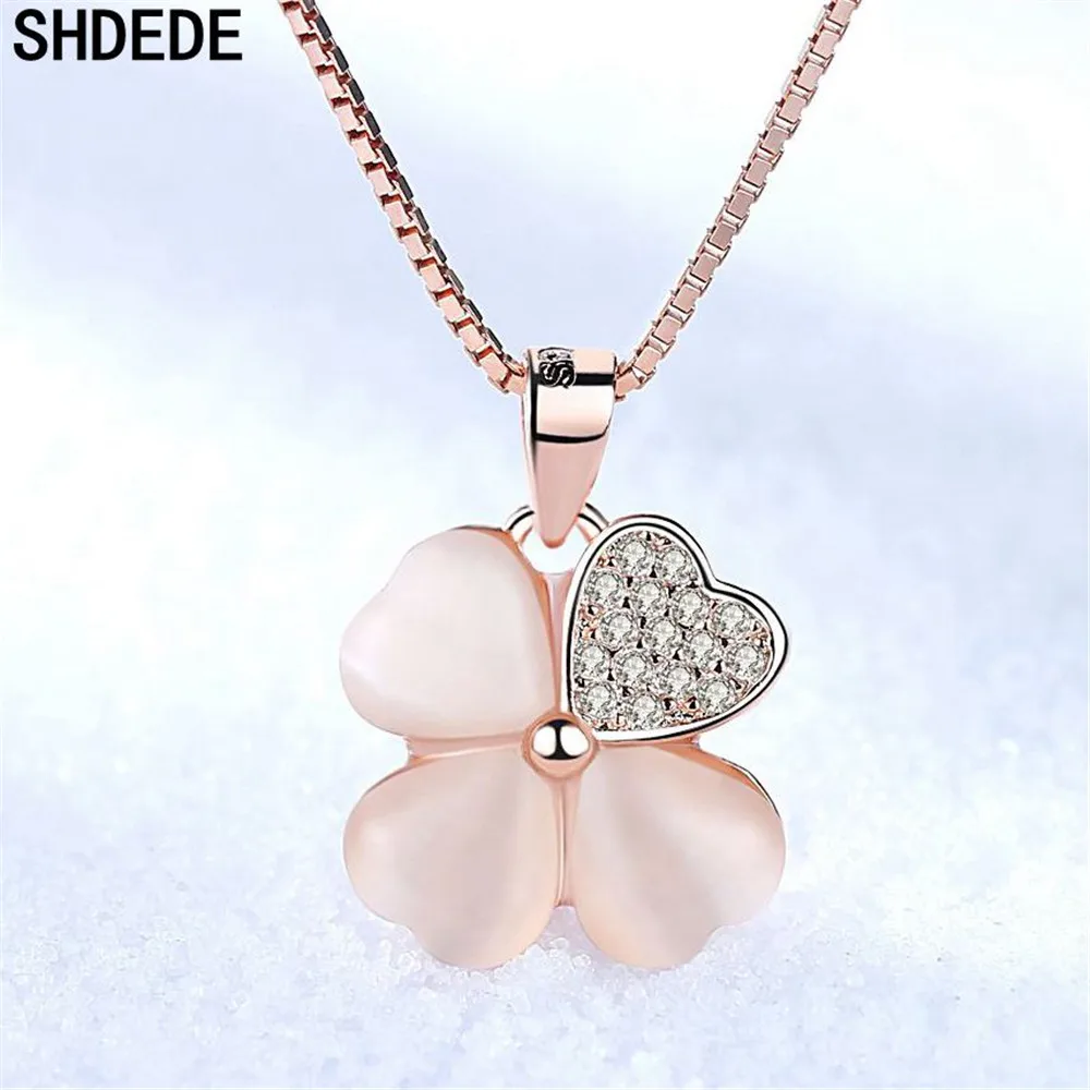 

SHDEDE Clover Necklace Women Heart Pendants Fashion Jewelry Stone Accessories Korea Trendy Vintage Ladies Short Chain 12