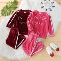 2pcs baby girls autumn tracksuit velvet o neck long sleeve pullover sweatshirts casual pants for kids 18 months to 6 years
