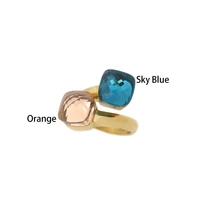 jsbao new arrivals double glass stone stainless steel gold fashion ring women orange sky blue color ring for women jewelry