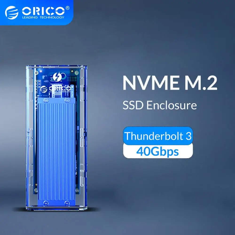 Корпус ORICO Thunderbolt 3 M.2 NVME SSD поддержка 40 Гбит/с 2 ТБ прозрачный чехол USB C коробка с