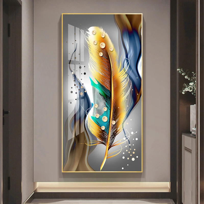 

Scandinavian Canvas Art Abstract Painting Print Gold Feather Decoration Picture for Living Room Nordic Home Decor Wall Poster
