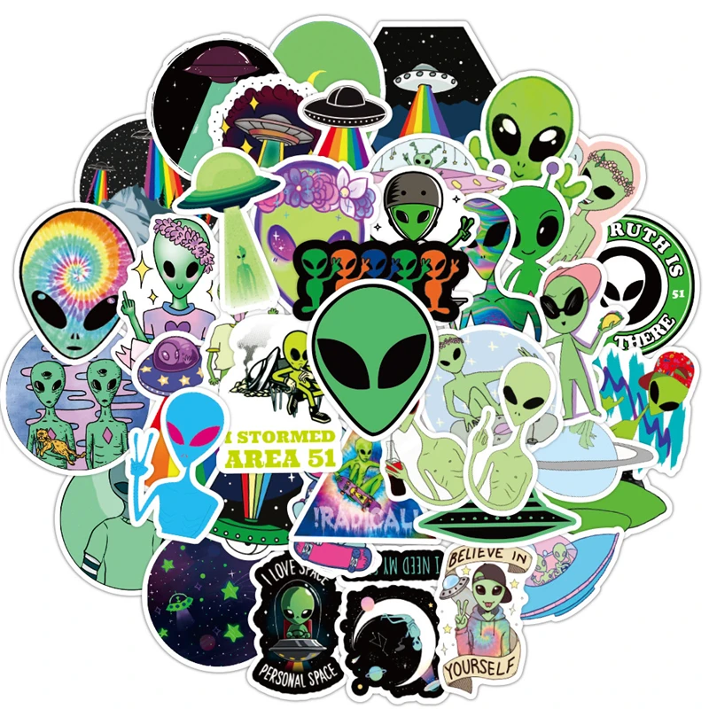 

50PCS Outer Space Stickers Toys for Children Alien UFO Astronaut Rocket Ship Planet Sticker to Laptop Scrapbooking Skateboard F
