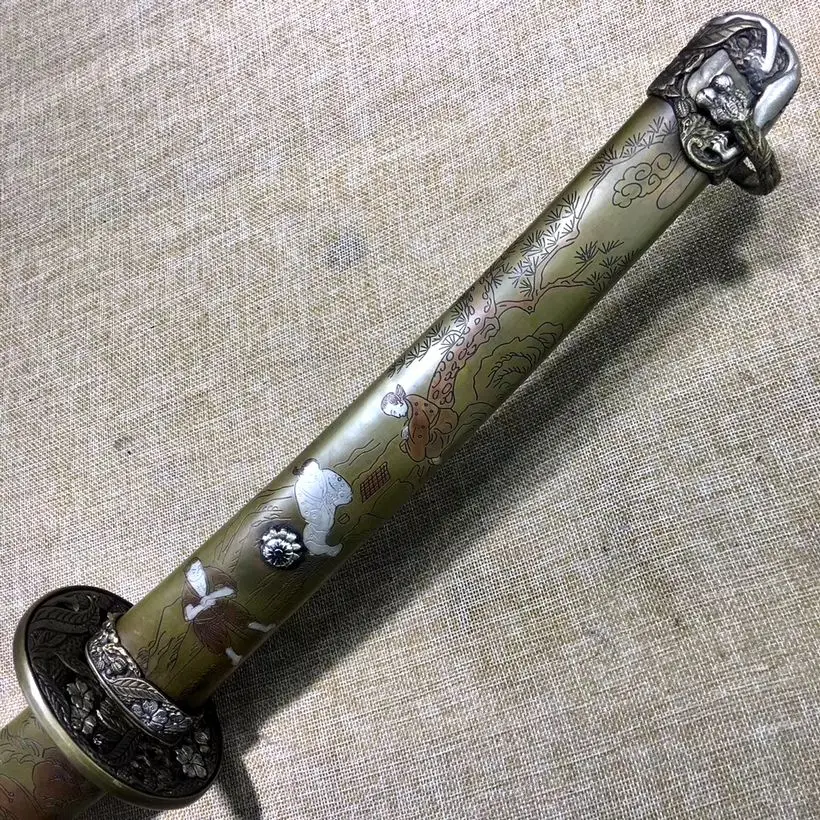 

Super kampilan Katana SWORD Vein STEEL temper BLADE Warrior Tachi Pure Copper Saya