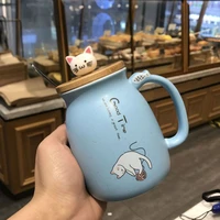 creative color cat heat resistant mug cartoon with lid 450ml cup kitten coffee ceramic mugs children cup office drinkware gift