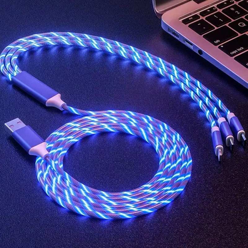 Новый Три-в-одном светящийся кабель для передачи данных растяжки Красочные линии