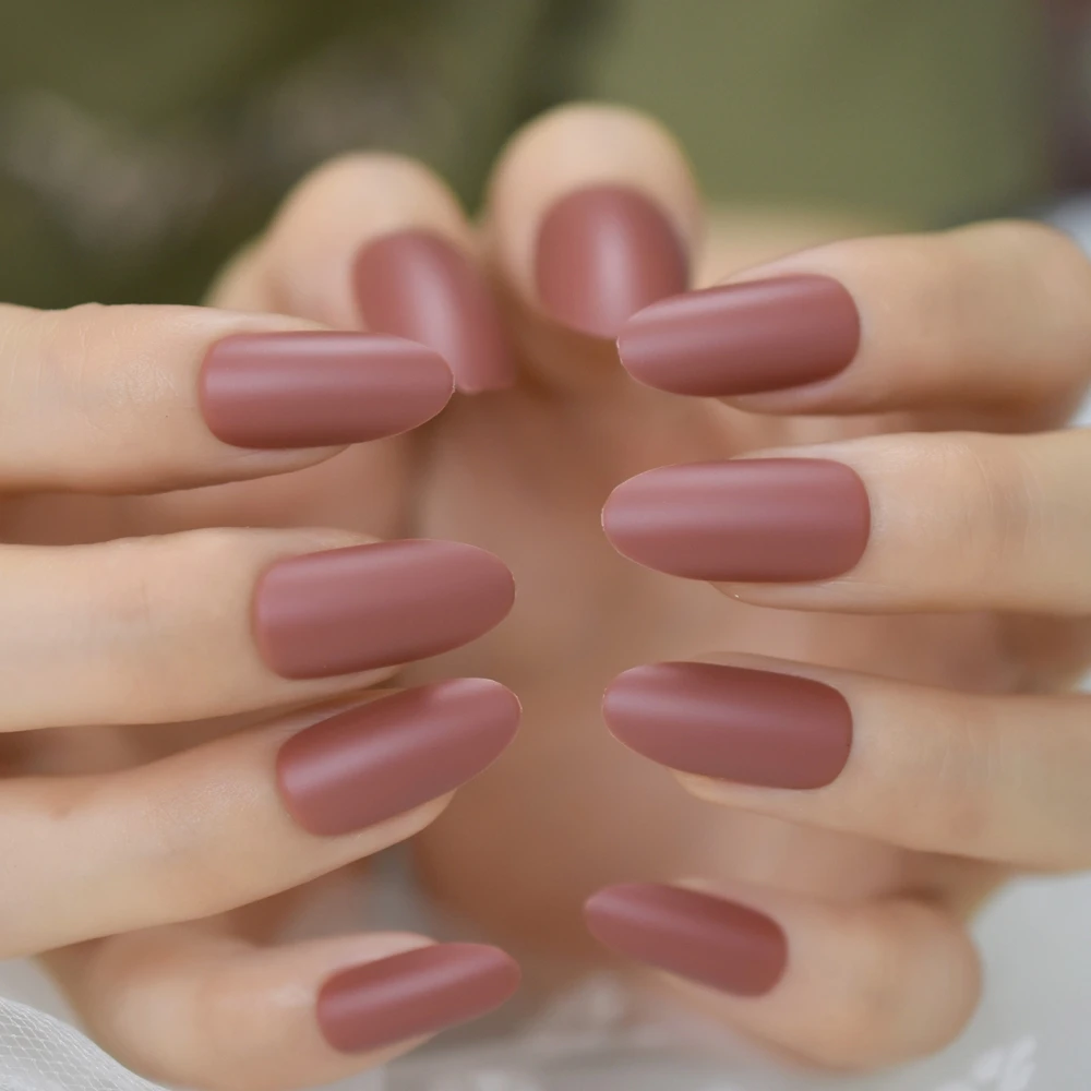 

Средне-коричневые накладные ногти для ежедневного маникюра, аксессуары, Овальные, матовые искусственные ногти, сплошной цвет, АБС-пластик