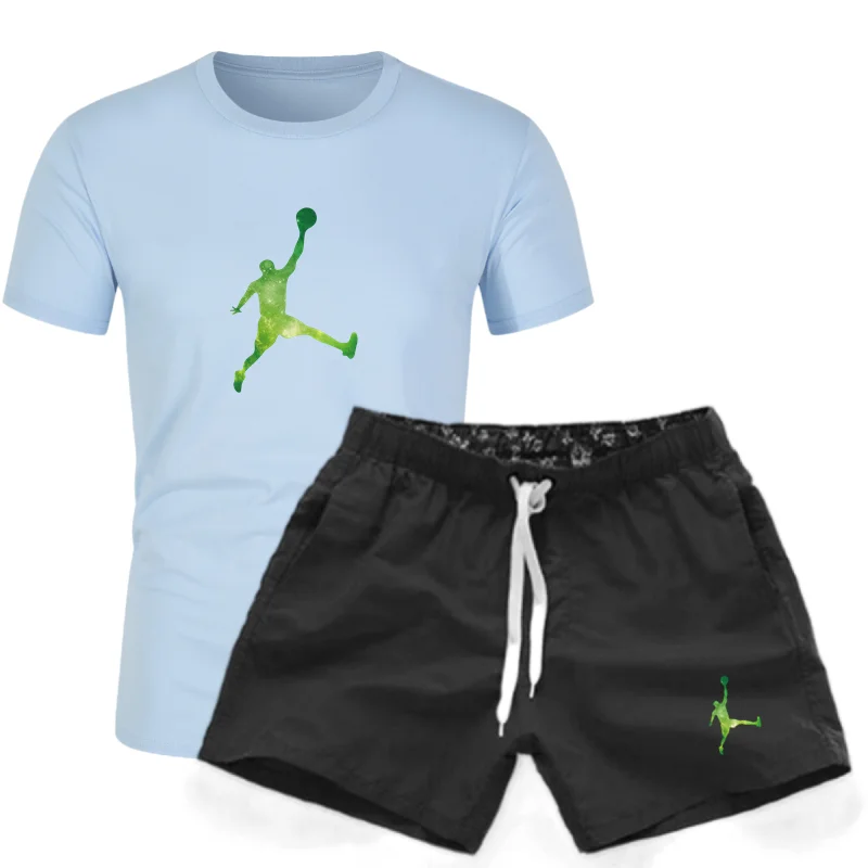 

21 Hot Men's Sports Suit 100% Cotton T-shirt Oversized T-shirt Undershirt + Pants Sports Pants Beach Pants 2-piece Men's Suit