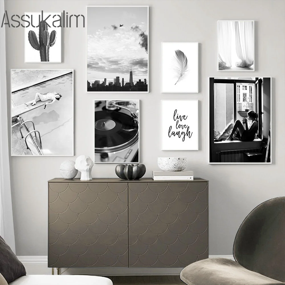 Плакат черно-белый современные настенные плакаты сексуальная женщина принт перо