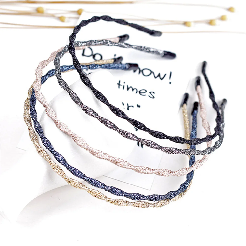 Супер тонкие обтянутые вручную тканевые волнистые повязки для волос блестящие