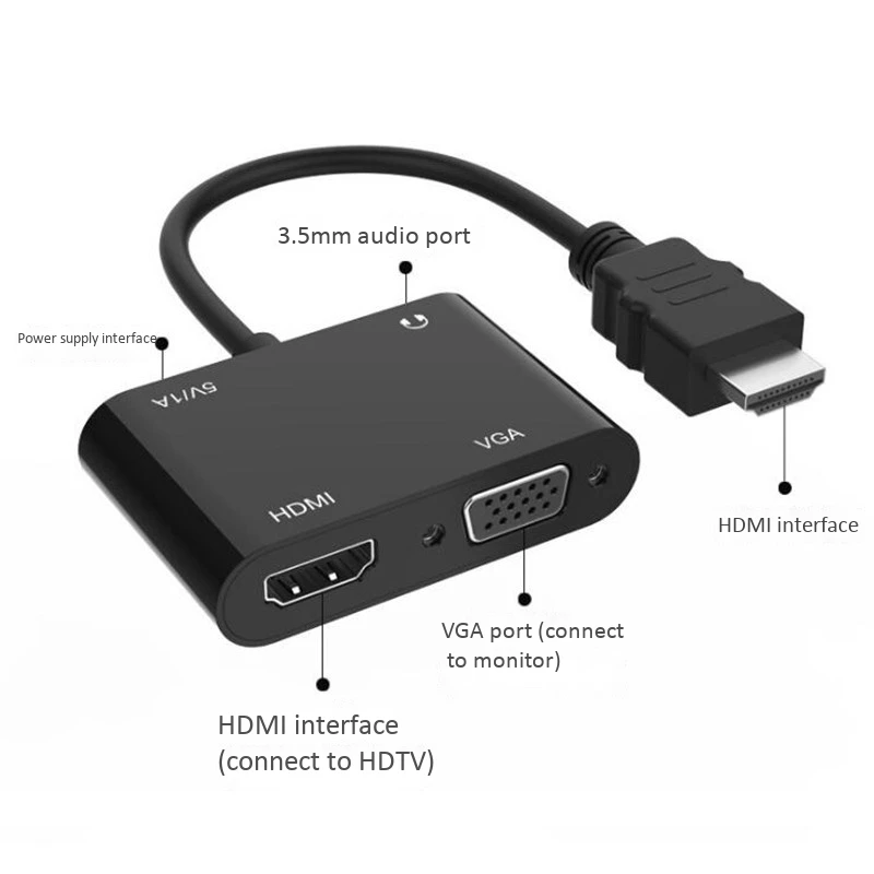 

HDMI to VGA High Speed HDMI Adapter Male 1080P HDMI to VGA Female Connector 3.5MM Jack Audio Cable for Laptop Computer