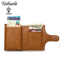 taihaole pu leather card holder 2020 men wallet women smart slim rfid ladies card case unisex vintage solid money bag