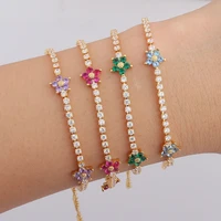 new arrived rainbow cz colorful flower tennis link chain bracelet for women girls iced out bling cz paved daisy flower bracelet