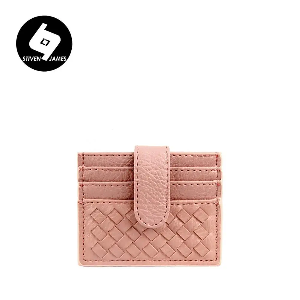 Salmon pink STIVEN JAMES чехол для кредитных карт Кожаный Плетеный держатель для карт s ручной тканый ID держатель для карт ручной вязки Кошелек для монет женский кошелек на застежке - Цвет: Salmon pink