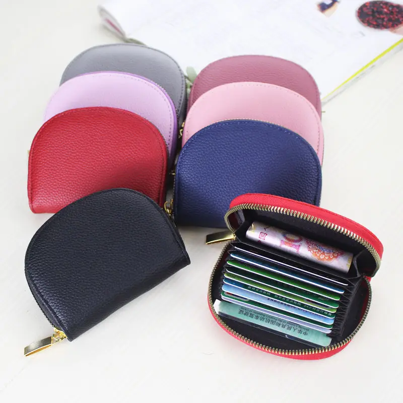 

Women Card Holder Wallet Leather Female Card Case 9 Bits + 2 Big Position Zipper Card Wallet Half Round Card Bag Coin Purse