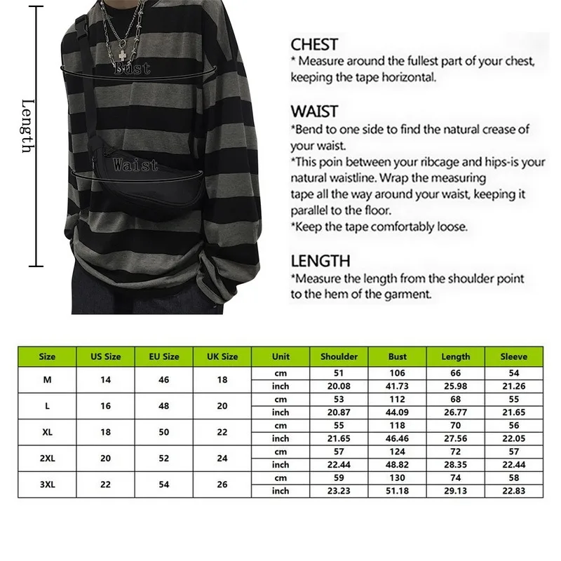 

Harajuku Oversized High Street Stripe T-shirt long sleeves vintage style All-match fashion Unisex clothes Japanese Streetwear