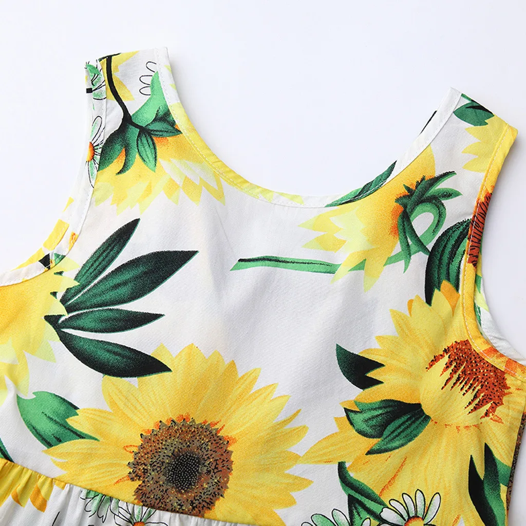 

Summer Toddler Baby Girls Dress Sleeveless Sunflowers V-neck Princess Dresses Floral Printed Children Fashion Skirt Clothes