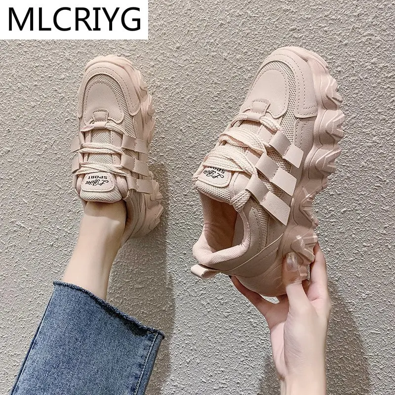 

2021 Spring Fashion New Woman Shoes Mesh Breathable Women Casual Sneaker Comfortable Platform Lace-up Vulcanized Women Shoes