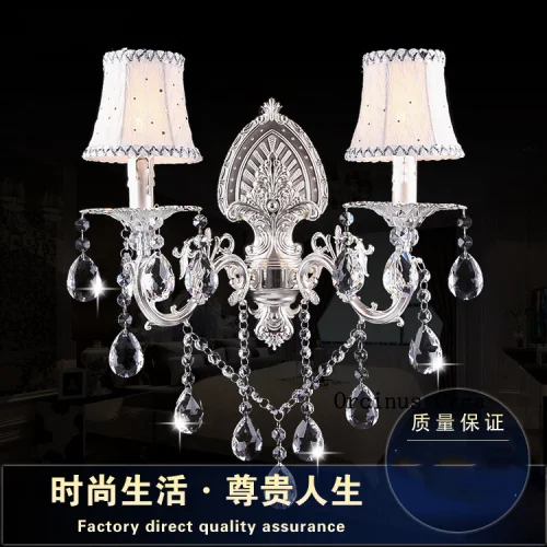 

French luxury silver crystal wall lamp living room TV background wall bedroom bedside lamp European retro led alloy wall lamp