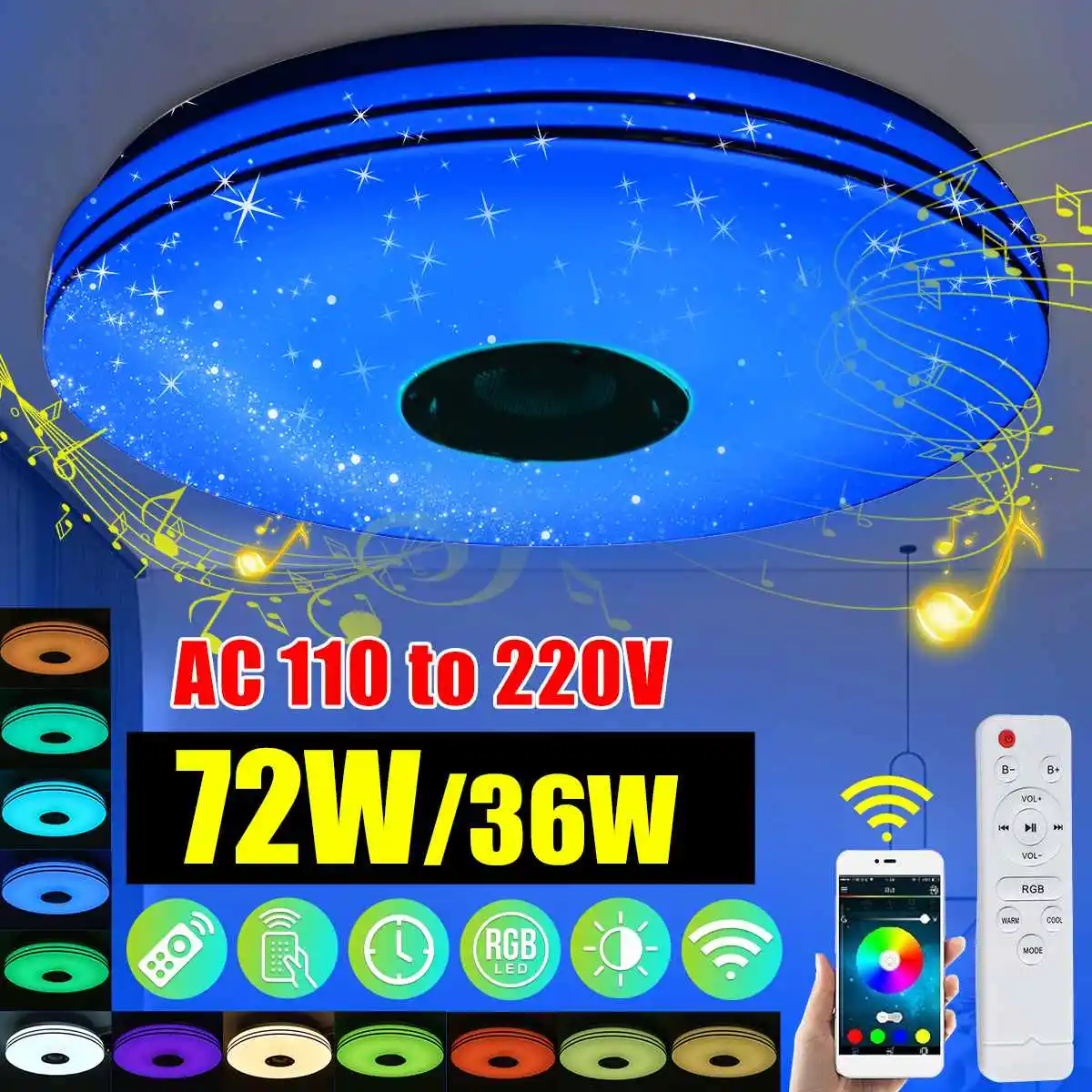 $15.84 Modern RGB LED Ceiling Lights Home lighting 36W 72W APP bluetooth Music Light Bedroom Lamps Smart Ceiling Lamp+Remote Control