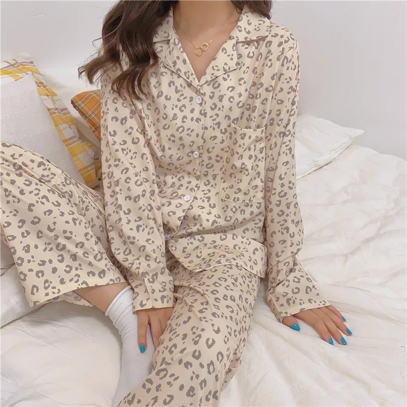 Создание 101 осень и зима новые женские пижамы Леопардовый принт с длинными