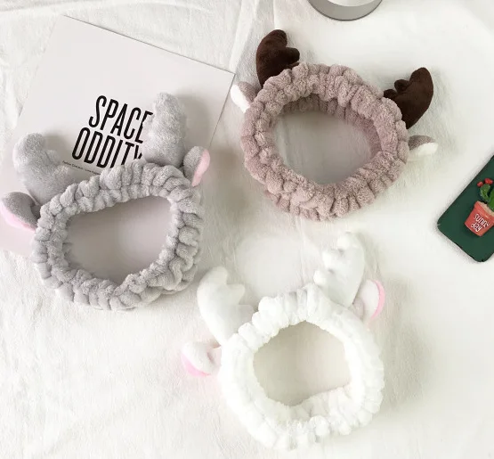 

1Pcs Grey Makeup Headband Candy Color Washing Face Turban Rabbit Ears Hairband Women Head Wrap Soft Coral Fleece Makeup Tools