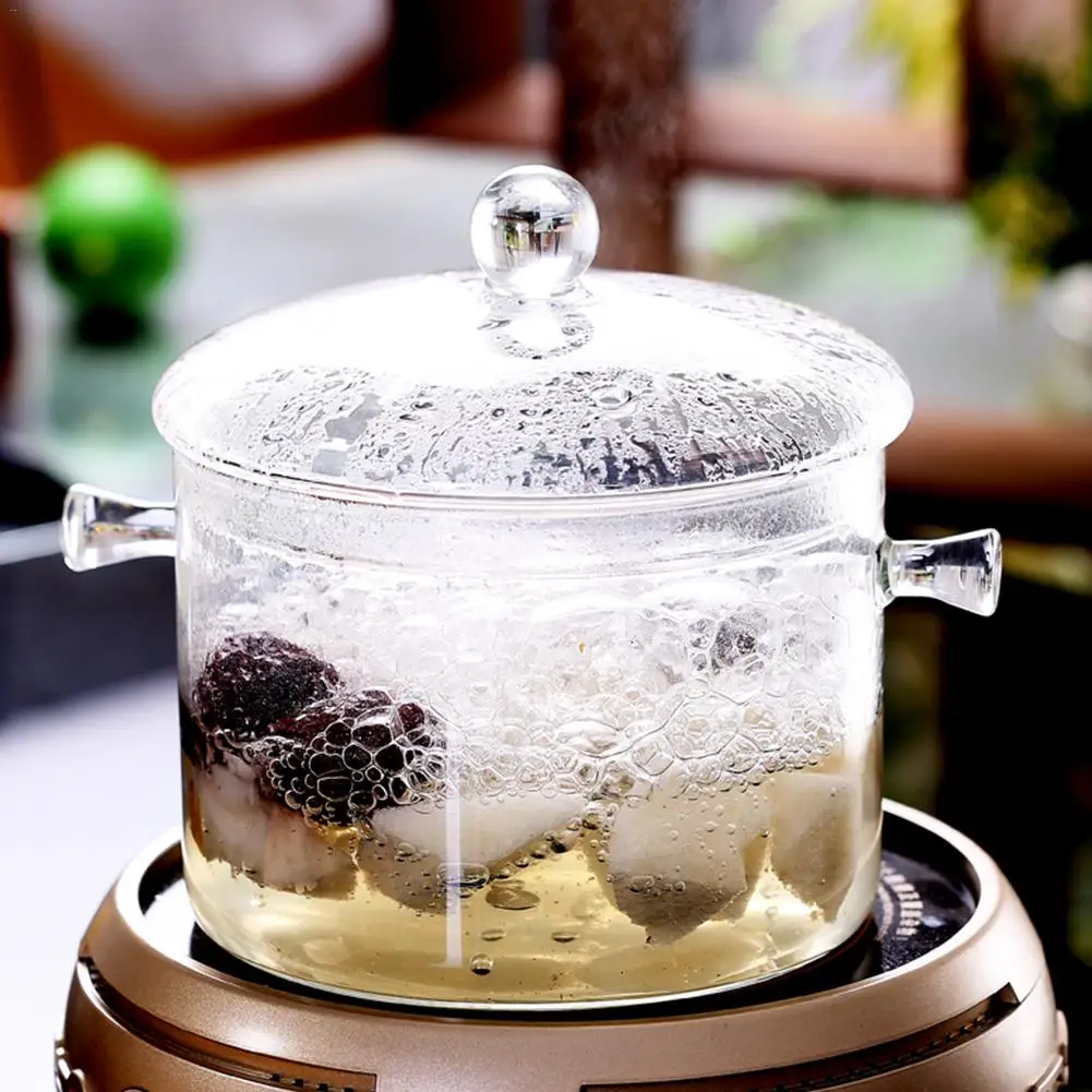 Большая емкость стеклянная кастрюля плита горшок с крышкой Многофункциональный