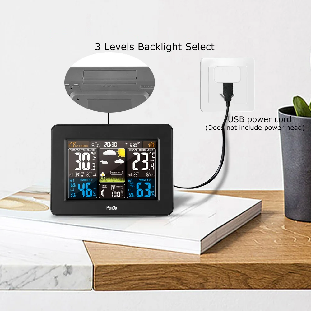 FJ3365 Weather Station Wireless Indoor Outdoor Sensor Thermometer Hygrometer Barometer Forecast Color Digital Alarm Clock | Инструменты
