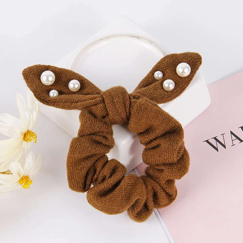 Резинка для волос с жемчугом женская модная однотонная шерстяная эластичная