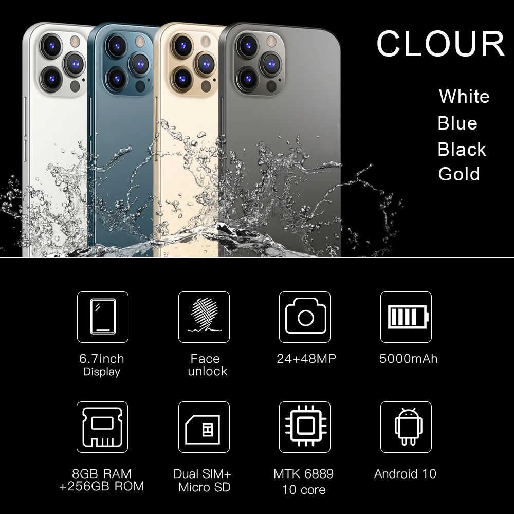 

I12 Pro Max Rear Triple Camera 48MP Selfie Snapdragon 865 Smartphone 12GB+512GB 6.7Inch 5000mAh Android 10.0 Deca Core 4G 5G LTE