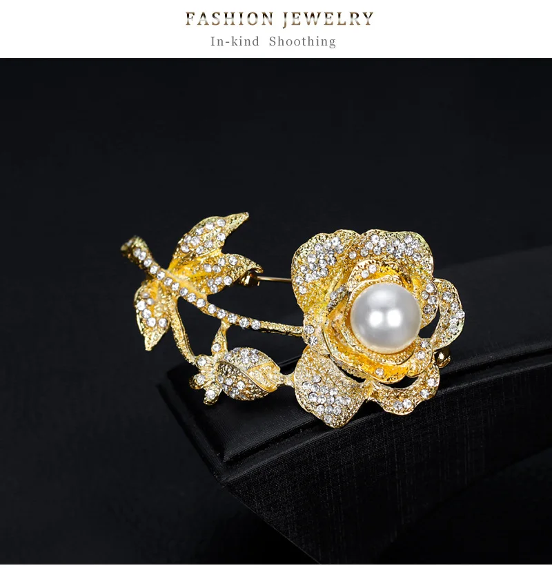 Золотая Роза хрустальные стразы бриллиантовая брошь с искусственным жемчугом