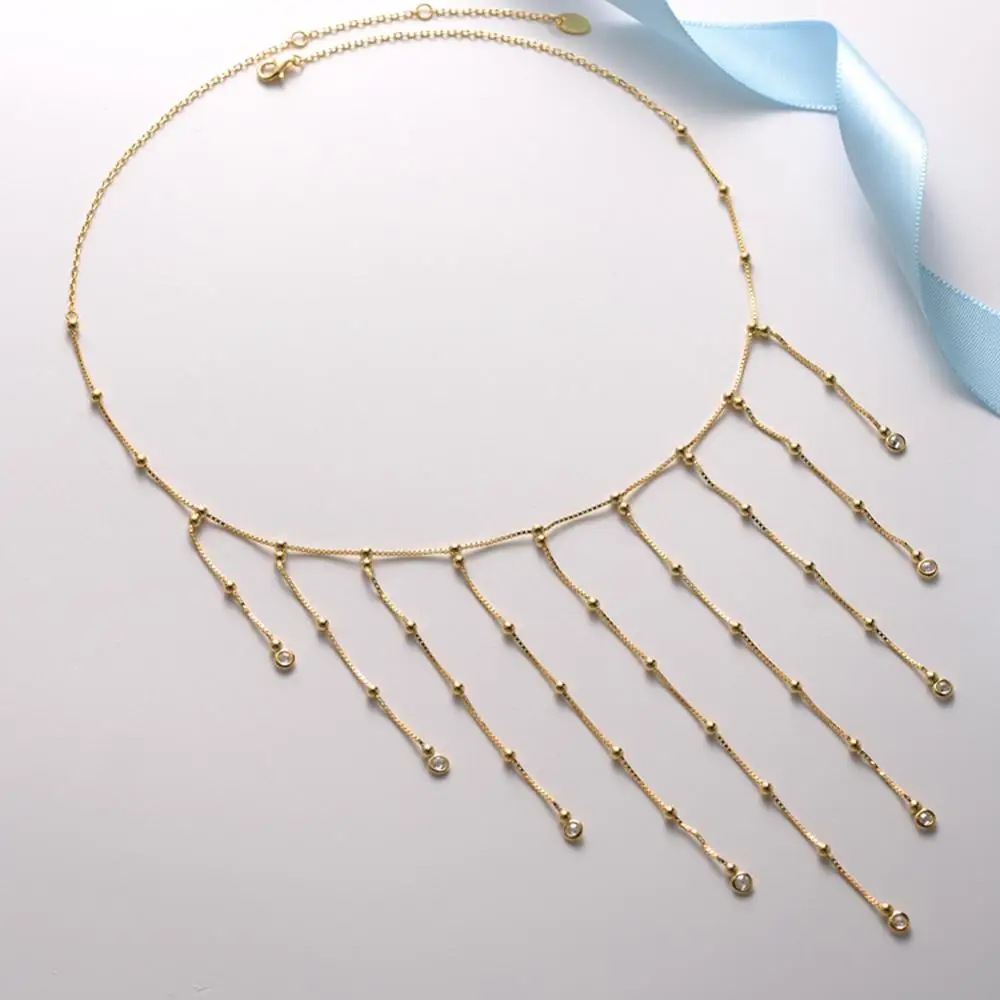 

Ожерелье женское из серебра 925 пробы с длинными кисточками и кубическим цирконием