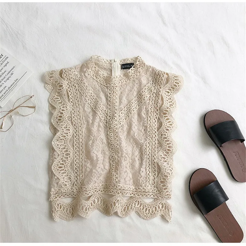 Женская кружевная майка с вырезами розовая повседневная без рукавов короткий