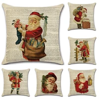 merry christmas vintage newspaper background santa claus printing pillow case home decoration linen sofa car cushion cover