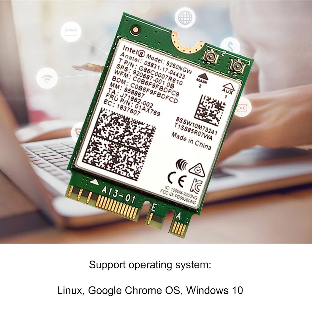 

2.4G/5G 9260NGW Bluetooth 5.0 WiFi Network Card Desktop Dual Band Wireless Wifi Adapter 1.73Gbps M.2 Wireless Adapter