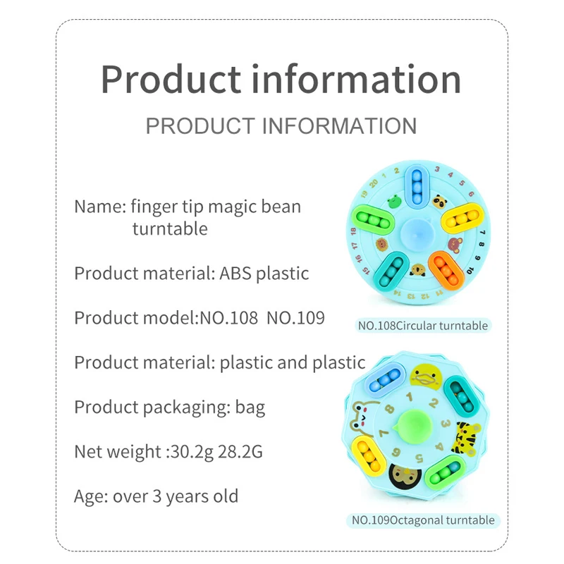 

3 In 1 Magic Bean Cube Rotating Game Turntable Fidget Spinner Toy Double-sided Fingertip Wheel Vent Educational Stress Relief