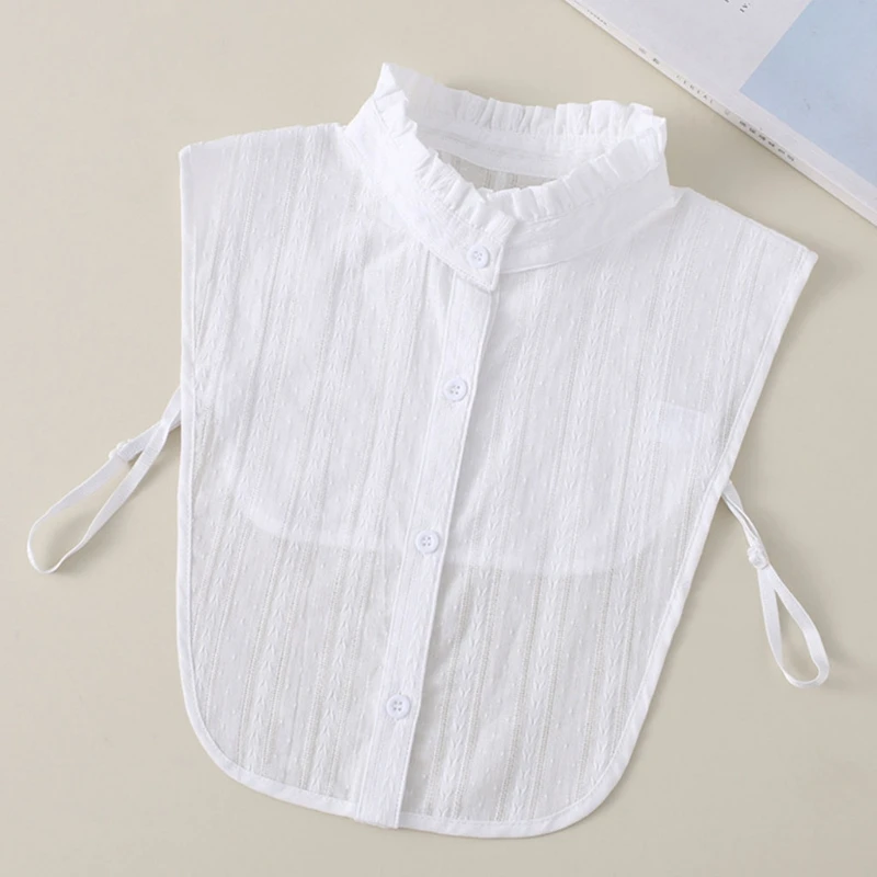 

Women Jacquard Leaves Striped False Fake Collar Sweater Decorative White Lace Detachable Ruffles Lapel Half-Shirt Blouse
