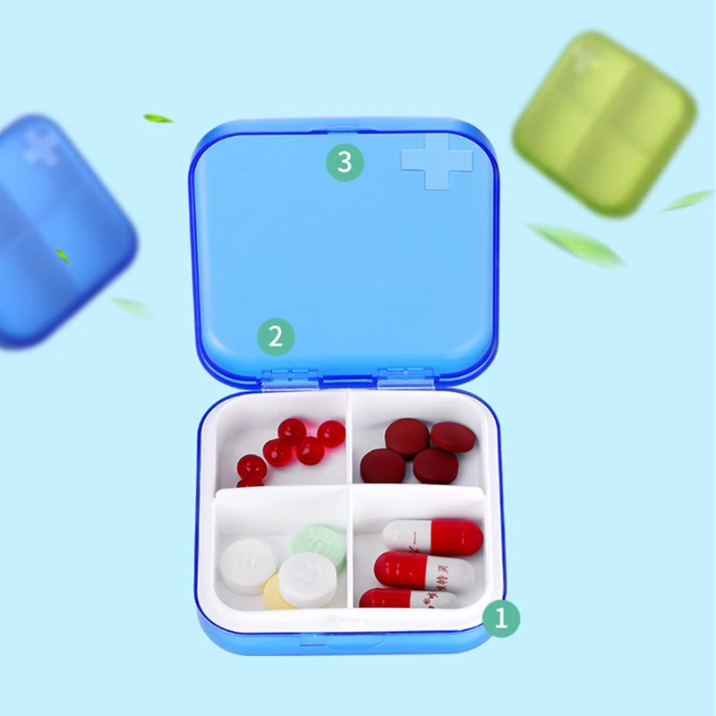 Пластиковый прозрачный дорожный органайзер для таблеток с 4 отделениями|Коробки