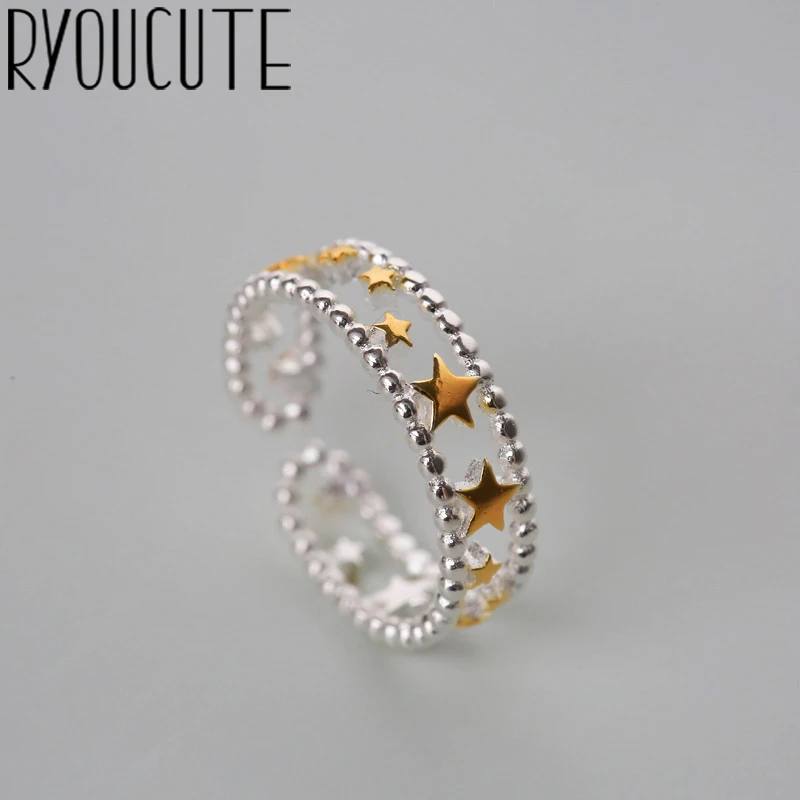 Винтажные серебряные кольца со звездами для женщин Регулируемый размер мужчин и