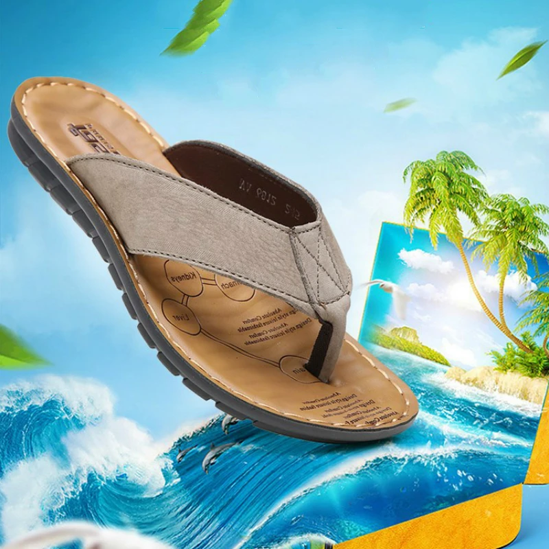 Летние высококачественные мужские шлепанцы Вьетнамки из натуральной кожи
