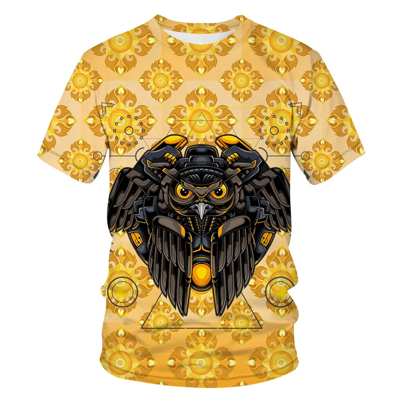 

Summer 2021 3D printed owl men's Fashion hot T-shirt O-neck short sleeve T-shirt men's T-shirt for Man / Woman Mechanical style