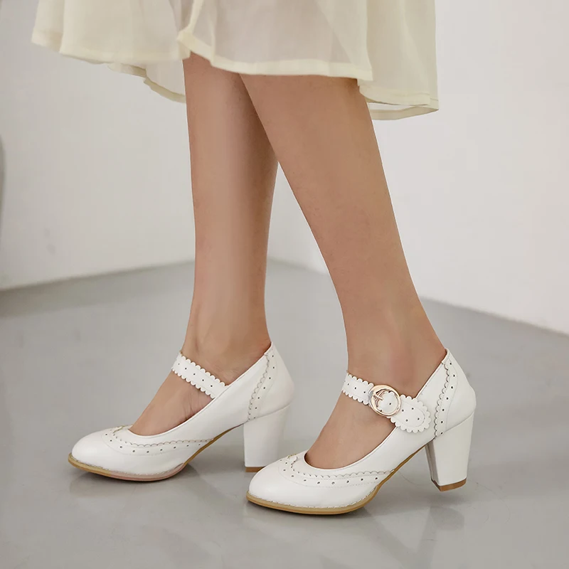 

2021 Spring new Women High Heels Pumps Ladies Platform Retro Pointed toe Square Heels Wedding Dress Party shoes zapatos de mujer