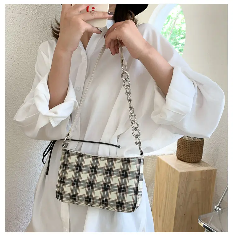 Холщовые клетчатые элегантные женские сумки под руку новый стиль модные