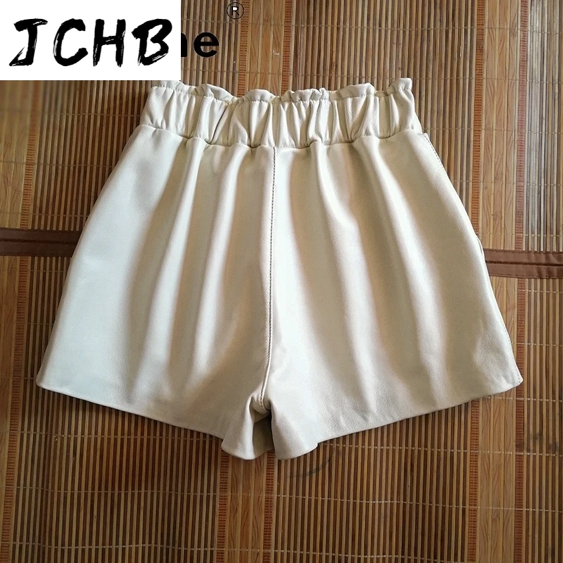 SHZQJCHB 2021 Women Trousers Real Sheepskin Women's Shorts Genuine Leather Shorts Female Clothing Spodnie Damskie TN2321