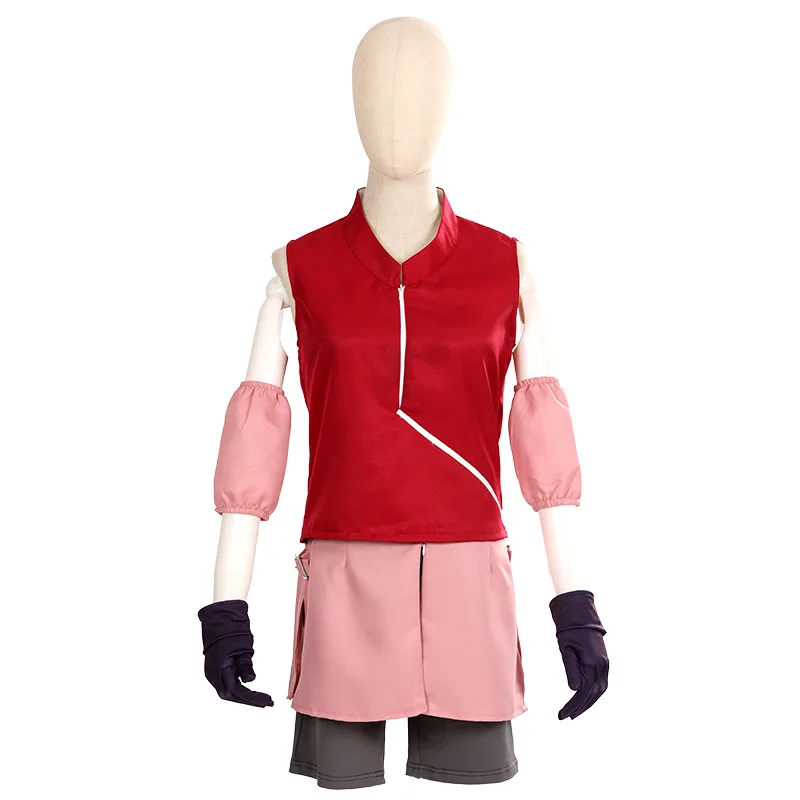 Аниме Сакура Харуно косплей красный костюм розовый парик повязка на голову сумка