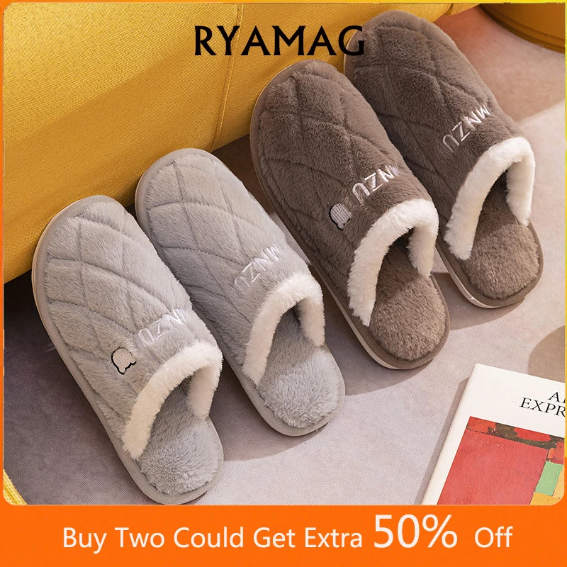 

RYAMAG новые стильные хлопковые тапочки для женщин осень-зима домашние теплые тапочки оптом Нескользящие плюшевые Тапочки